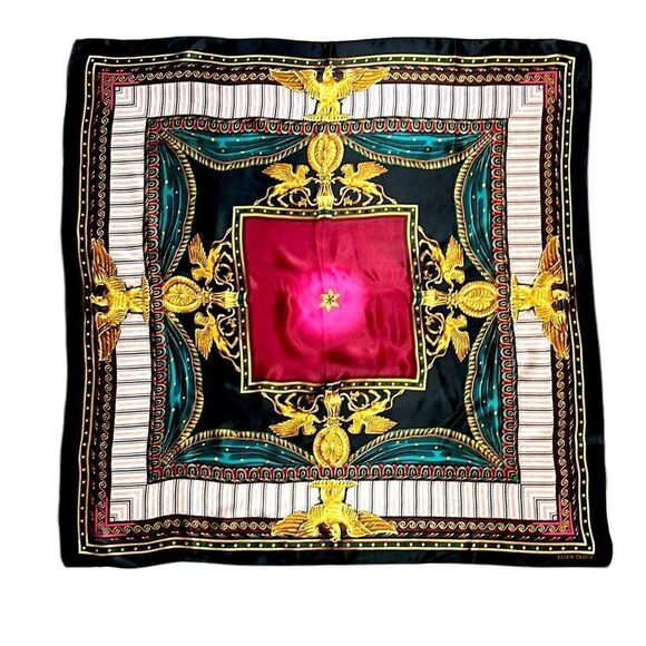 Linda Allard Ellen Tracy Silk Square Scarf Golden Eagles Print Japan - Picture 1 of 14